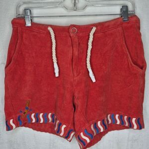 Tombolo Red Terry Cloth Shorts with Embroidered Trim Size XXS